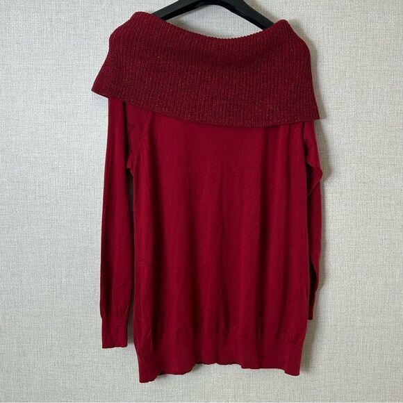 Michael Kors Red Cowl Neck Sweater Women’s 1X Waffle Knit Pullover - Picture 3 of 7